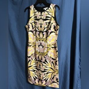 New York & Company Black and Yellow Floral Midi Dress